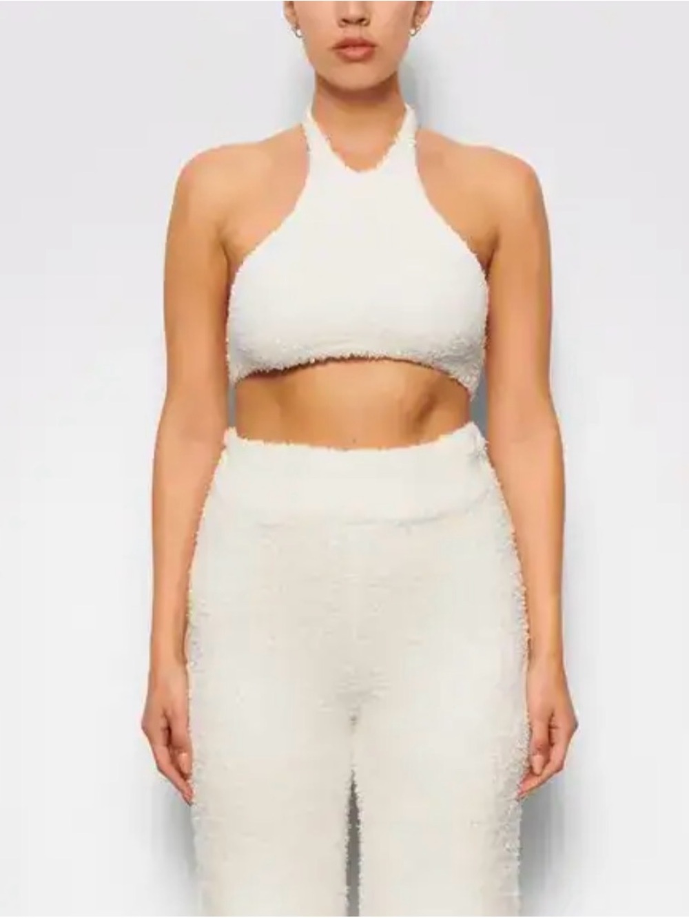 Skims Cozy white Halter Crop Top